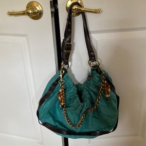 Funky faux ultra suede turquoise hobo bag